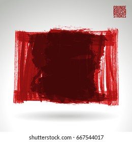 Red brush stroke and texture. Grunge vector abstract hand - painted element. Underline and border design.