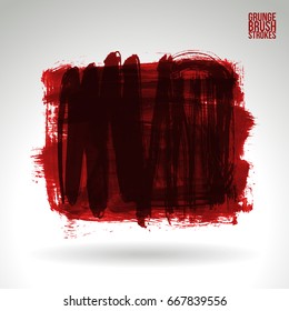 Red brush stroke and texture. Grunge vector abstract hand - painted element. Underline and border design.