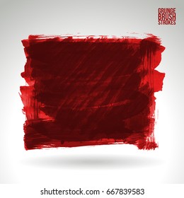 Red brush stroke and texture. Grunge vector abstract hand - painted element. Underline and border design.