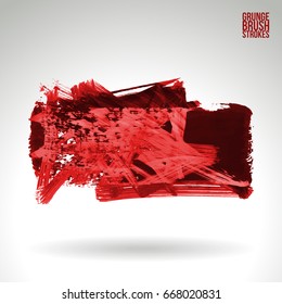 Red brush stroke and texture. Grunge vector abstract hand - painted element. Underline and border design.