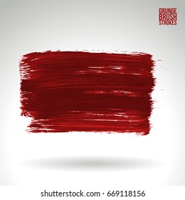 Red brush stroke and texture. Grunge vector abstract hand - painted element. Underline and border design.