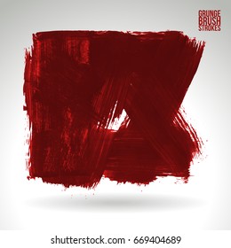 Red brush stroke and texture. Grunge vector abstract hand - painted element. Underline and border design.