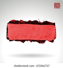 Red brush stroke and texture. Grunge vector abstract hand - painted element. Underline and border design.