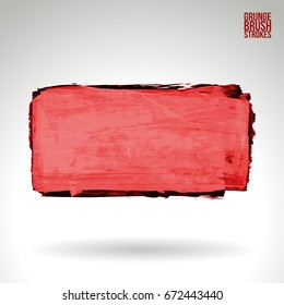 Red brush stroke and texture. Grunge vector abstract hand - painted element. Underline and border design.