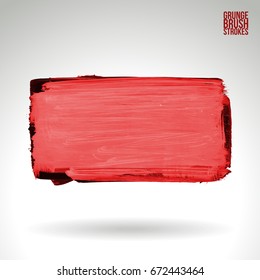 Red brush stroke and texture. Grunge vector abstract hand - painted element. Underline and border design.