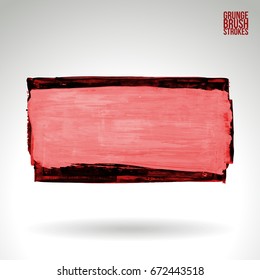 Red brush stroke and texture. Grunge vector abstract hand - painted element. Underline and border design.