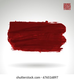 Red brush stroke and texture. Grunge vector abstract hand - painted element. Underline and border design.