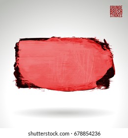 Red brush stroke and texture. Grunge vector abstract hand - painted element. Underline and border design.