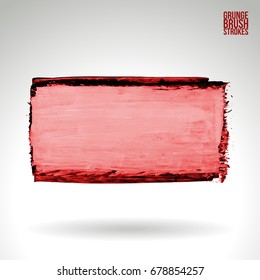 Red brush stroke and texture. Grunge vector abstract hand - painted element. Underline and border design.