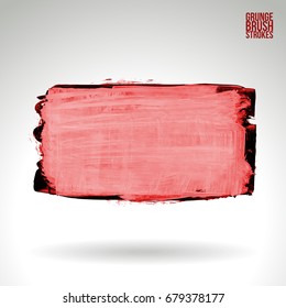 Red brush stroke and texture. Grunge vector abstract hand - painted element. Underline and border design.