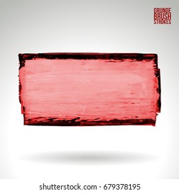 Red brush stroke and texture. Grunge vector abstract hand - painted element. Underline and border design.