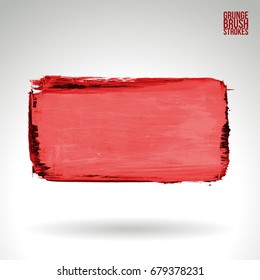 Red brush stroke and texture. Grunge vector abstract hand - painted element. Underline and border design.