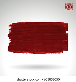 Red brush stroke and texture. Grunge vector abstract hand - painted element. Underline and border design.