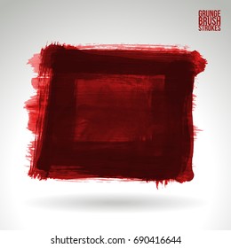 Red brush stroke and texture. Grunge vector abstract hand - painted element. Underline and border design.