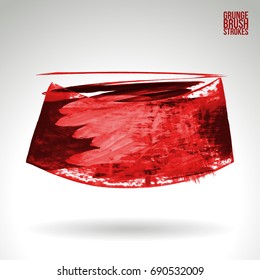 Red brush stroke and texture. Grunge vector abstract hand - painted element. Underline and border design.