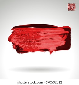 Red brush stroke and texture. Grunge vector abstract hand - painted element. Underline and border design.