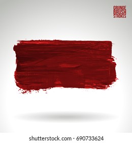 Red brush stroke and texture. Grunge vector abstract hand - painted element. Underline and border design.