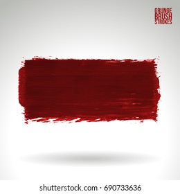 Red brush stroke and texture. Grunge vector abstract hand - painted element. Underline and border design.