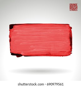 Red brush stroke and texture. Grunge vector abstract hand - painted element. Underline and border design.