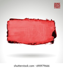 Red brush stroke and texture. Grunge vector abstract hand - painted element. Underline and border design.