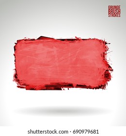 Red brush stroke and texture. Grunge vector abstract hand - painted element. Underline and border design.