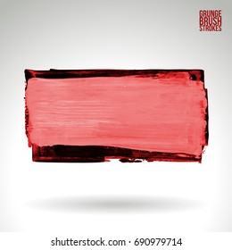 Red brush stroke and texture. Grunge vector abstract hand - painted element. Underline and border design.