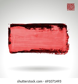 Red brush stroke and texture. Grunge vector abstract hand - painted element. Underline and border design.