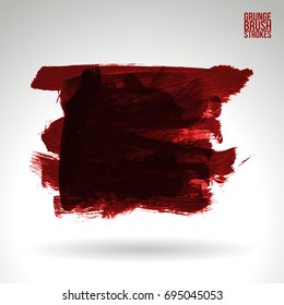 Red brush stroke and texture. Grunge vector abstract hand - painted element. Underline and border design.