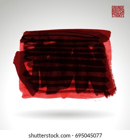 Red brush stroke and texture. Grunge vector abstract hand - painted element. Underline and border design.