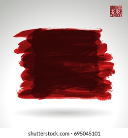 Red brush stroke and texture. Grunge vector abstract hand - painted element. Underline and border design.
