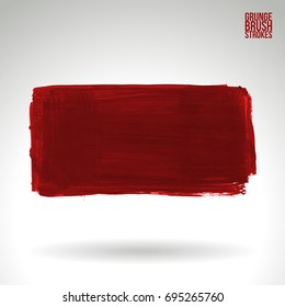 Red brush stroke and texture. Grunge vector abstract hand - painted element. Underline and border design.