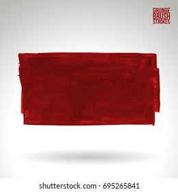 Red brush stroke and texture. Grunge vector abstract hand - painted element. Underline and border design.