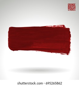 Red brush stroke and texture. Grunge vector abstract hand - painted element. Underline and border design.