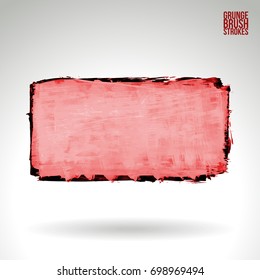 Red brush stroke and texture. Grunge vector abstract hand - painted element. Underline and border design.