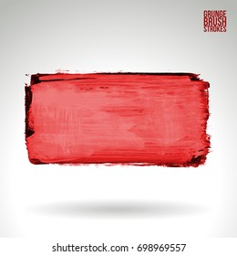 Red brush stroke and texture. Grunge vector abstract hand - painted element. Underline and border design.