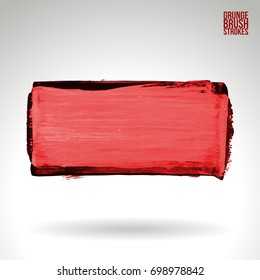 Red brush stroke and texture. Grunge vector abstract hand - painted element. Underline and border design.
