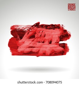 Red brush stroke and texture. Grunge vector abstract hand - painted element. Underline and border design.
