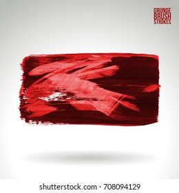 Red brush stroke and texture. Grunge vector abstract hand - painted element. Underline and border design.