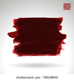 Red brush stroke and texture. Grunge vector abstract hand - painted element. Underline and border design.