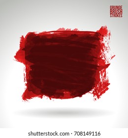 Red brush stroke and texture. Grunge vector abstract hand - painted element. Underline and border design.