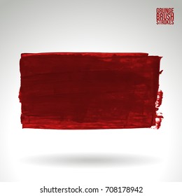 Red brush stroke and texture. Grunge vector abstract hand - painted element. Underline and border design.