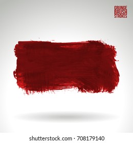 Red brush stroke and texture. Grunge vector abstract hand - painted element. Underline and border design.
