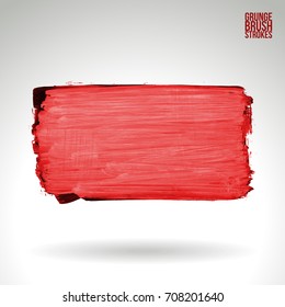 Red brush stroke and texture. Grunge vector abstract hand - painted element. Underline and border design.