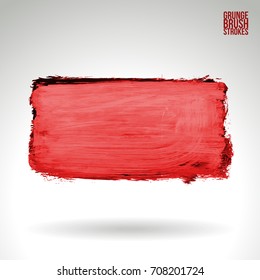 Red brush stroke and texture. Grunge vector abstract hand - painted element. Underline and border design.