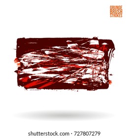 Red brush stroke and texture. Grunge vector abstract hand - painted element. Underline and border design.