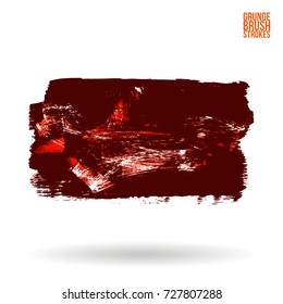 Red brush stroke and texture. Grunge vector abstract hand - painted element. Underline and border design.