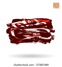 Red brush stroke and texture. Grunge vector abstract hand - painted element. Underline and border design.
