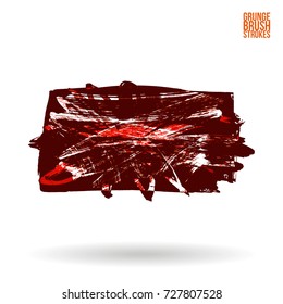 Red brush stroke and texture. Grunge vector abstract hand - painted element. Underline and border design.
