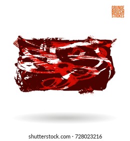 Red brush stroke and texture. Grunge vector abstract hand - painted element. Underline and border design.