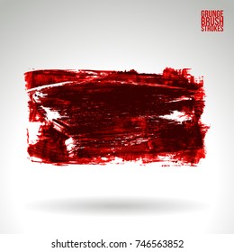 Red brush stroke and texture. Grunge vector abstract hand - painted element. Underline and border design.